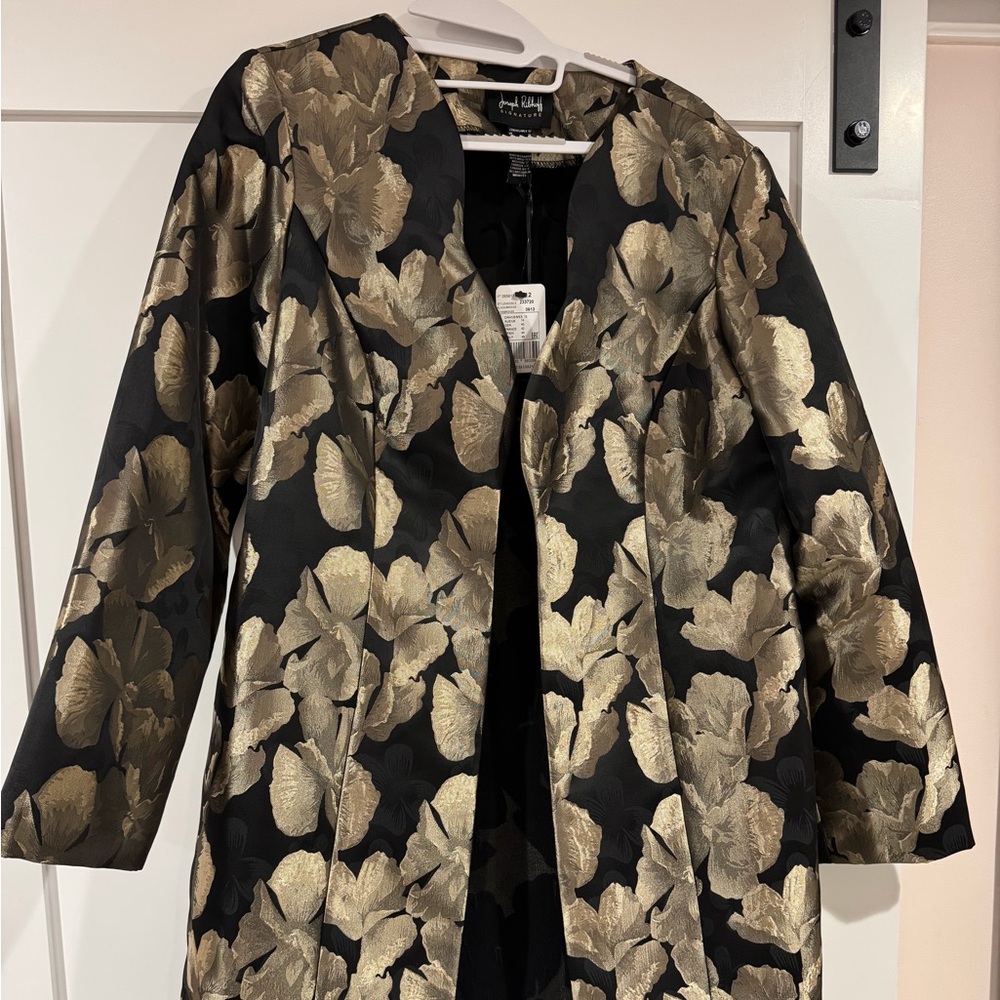 Joseph Ribkoff Black Coat with Gold Floral Design